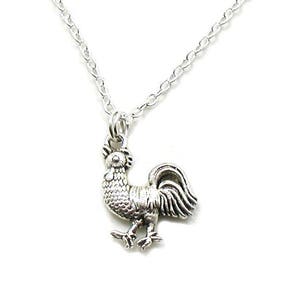 Silver Rooster Necklace, Rooster Charm Necklace, Chicken Necklace, Rooster Jewelry, Rooster Pendant, Bird Necklace, Farm Animal Necklace
