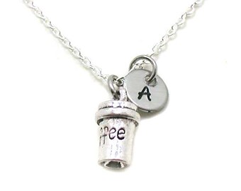 Coffee Cup Necklace, Coffee Cup Pendant, Coffee Jewelry, Initial Necklace, Custom Necklace, Coffee Mug Charm, Coffee Lover Gift, Coffee Mug