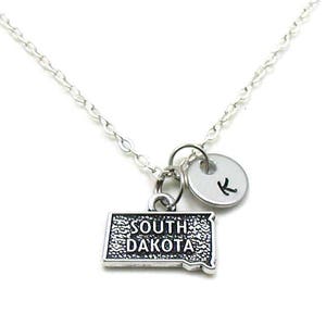 South Dakota Necklace, State Of South Dakota, Personalized Necklace, Initial Necklace, South Dakota Charm, State Jewelry, State Necklace