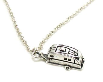 Silver Camper Necklace, Charm Necklace, Charm Jewelry, RV Necklace, Camper Jewelry, Trailer Necklace, Camping Necklace, Camping Jewelry