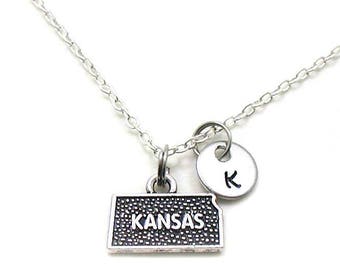 Kansas Necklace, State Of Kansas Necklace, Personalized Necklace, Initial Necklace, Kansas Charm, State Jewelry, State Necklace