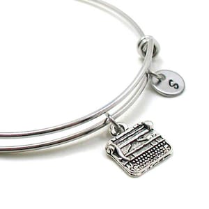 Typewriter Bangle, Typewriter Charm, Typewriter Bracelet, Expandable Bangle, Initial Bracelet, Silver Typewriter, Typewriter Jewelry, Writer
