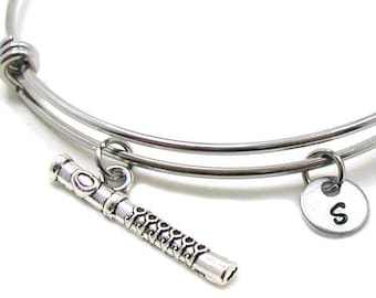 Flute Bangle, Music Charm, Flute Bracelet, Expandable Bangle, Flute Jewelry, Custom Bangle, Flute Charm, Silver Flute, Musical Instrument