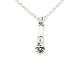 Microphone Necklace, Music Charm, Microphone Pendant, Music Necklace, Microphone Charm, Mic Necklace, Silver Microphone, Microphone Jewelry