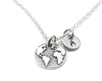 World Map Necklace, Map Charm, Travel Jewelry, Travel Pendant, World Map Jewelry, Travel Charm, Globe Necklace, World Necklace, Retirement