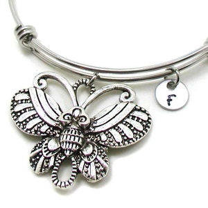 Butterfly Charm Bracelet, Butterfly Bangle, Butterfly Jewelry, Butterfly Wing Bracelet, Expandable Charm Bracelet, Initial Bangle