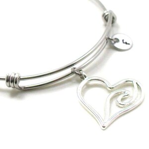 Ocean Wave Bangle, Wave Charm, Ocean Charm, Expandable Bangle, Ocean Bangle, Ocean Jewelry, Initial Bracelet, Surfer Bangle, Heart Charm