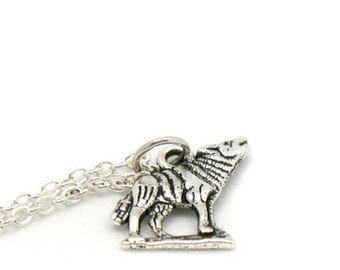 Wolf Necklace, Charm Necklace, Wolf Charm, Wolf Pendant, Wolf Jewelry, Howling Wolf Necklace, Silver Wolf Necklace, Wolves Necklace