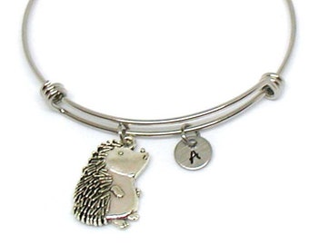 Hedgehog Charm Bracelet, Hedgehog Bangle, Hedgehog Jewelry, Hedgehog Bracelet, Silver Hedgehog, Expandable Charm Bracelet, Initial Bracelet