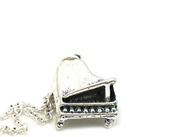 Piano Necklace, Charm Jewelry, Piano Charm Necklace, Antique Silver Piano Necklace, Piano Pendant, Piano Jewelry, Grand Piano Necklace