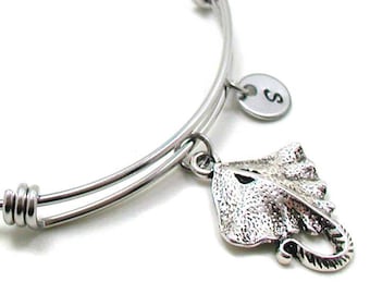 Stingray Bangle, Stingray Charm Bracelet, Expandable Bangle, Sea Life Charm Bangle, Stingray Jewelry, Initial Bracelet, Marine Life Bangle