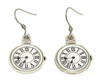 Clock Face Earrings, Clock Charm, Clock Jewelry, Silver Clock Charm, Retirement Gift, Clock Earrings, Clock Face Charm, Time Earrings Gift