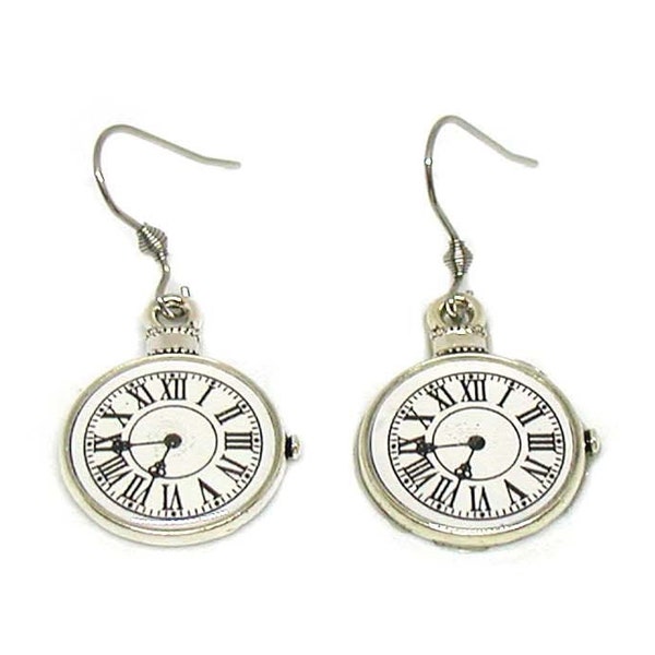 Clock Face Earrings, Clock Charm, Clock Jewelry, Silver Clock Charm, Retirement Gift, Clock Earrings, Clock Face Charm, Time Earrings Gift