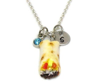 Beef Burrito Necklace, Burrito Charm, Charm Jewelry, Food Necklace, Food Charm, Burrito Lover Gift, Personalized Gift, Monogrammed Necklace