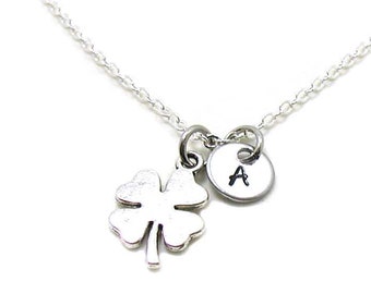 Four Leaf Clover Necklace, 4 Leaf Clover Pendant, Monogram Necklace, Four Leaf Clover Jewelry, Lucky Charm Necklace, Four Leaf Clover Gift