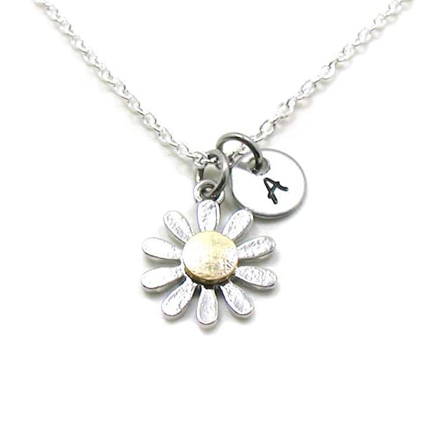 Daisy Necklace, Daisy Charm Necklace, Daisy Jewelry, Daisy Pendant, Flower Necklace, Flower Jewelry, Daisy Flower Charm, Initial Necklace