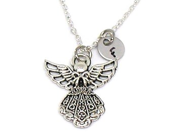 Angel Necklace, Angel Charm Jewelry, Angel Pendant, Antique Silver Angel, Remembrance Necklace, Guardian Angel, Silver Angel, Religious Gift