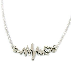 Heartbeat Necklace, EKG Necklace, Charm Jewelry, EKG With Heartbeat Charm, Heartbeat Jewelry, Silver Heartbeat, Nurse Jewelry, RN Necklace