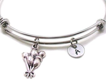 Balloons Bangle, Balloons Charm, Birthday Charm, Balloons Bracelet, Expandable Bangle, Initial Bracelet, Balloons Jewelry, Birthday Charm