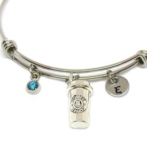 Coffee Bracelet, Personalized Coffee Jewelry, Coffee Bangle Bracelet, Coffee Themed Gifts, Coffee Lover Gift Idea, Coffee Charm, Latte Charm