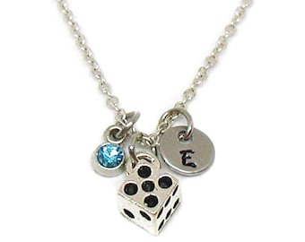 Dice Necklace, Gambling Necklace, Dice Pendant, Dice Jewelry, Silver Dice Charm, Lucky Charm, Lucky Necklace, Good Luck Charm, Tiny Dice