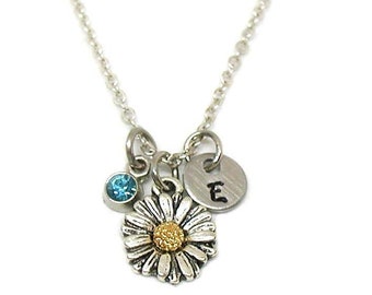 Sunflower Necklace, Sunflower Charm, Sunflower Jewelry, Silver Sunflower Pendant, Flower Necklace, Flower Jewelry, Monogram Necklace