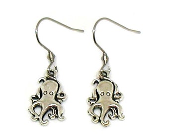 Octopus Earrings, Octopus Charm, Octopus Jewelry, Silver Octopus Charm, Marine Life Earrings, Marine Life Jewelry, Dainty Octopus Earrings