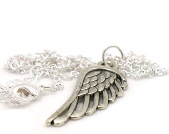 Wing Necklace, Wing Charm Jewelry, Wing Pendant, Antique Silver Wing Necklace, Angel Wing Necklace, Silver Wing Jewelry, Jewelry Gift