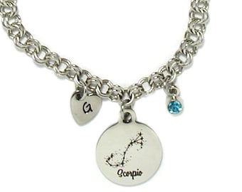 Scorpio Bracelet, Zodiac Bracelet, Astrology Bracelet, Constellation Charm, Constellation Bracelet, Zodiac Jewelry, Scorpio Charm Bracelet