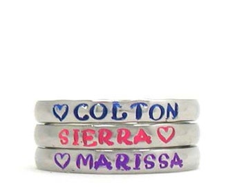 Personalized Stacking Ring, Custom Ring, Stainless Steel Ring, Stackable Ring, Custom Name Ring, Hand Stamped Ring, Stacking Rings