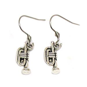 Trumpet Earrings, Trumpet Charm, Music Jewelry, Silver Trumpet Gift, Band Earrings, Band Jewelry, Musical Earrings, Horn Earrings Gift Idea