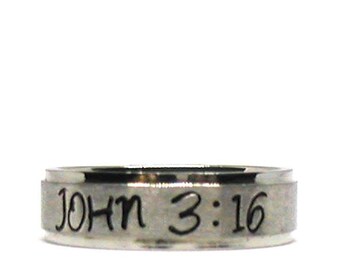 John 3:16  Ring, Scripture Ring, Stainless Ring, Stainless Steel Ring, Personalized Ring, Custom  Ring, Hand Stamped Ring, Bible Verse Ring