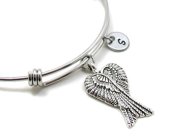 Angel Wing Bangle, Angel Wing Charm, Angel Wing Bracelet, Angel Wing Jewelry, Remembrance Bangle, Guardian Angel Charm, Expandable Bangle