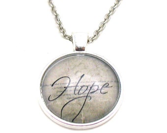 Hope Necklace, Hope Pendant, Hope Charm Necklace, Cabochon Necklace, Inspirational Necklace, Quote Necklace, Motivational Quote, Word Charm