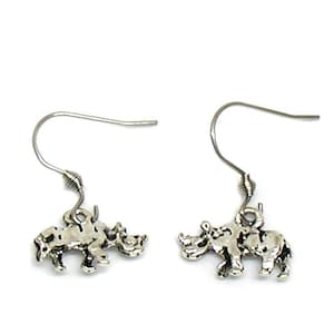 Rhinoceros Earrings, Rhinoceros Charm, Zoo Animal Jewelry, Silver Rhino Charm, Rhino Earrings, Rhino Jewelry, Zoo Animal Charm, Dainty Rhino
