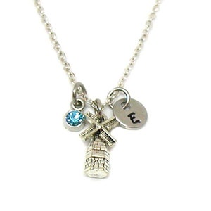 Silver Windmill Necklace, Charm Jewelry, Windmill Charm Necklace, Windmill Jewelry, Windmill Pendant, Dutch Windmill, Farming Charm, Farmer