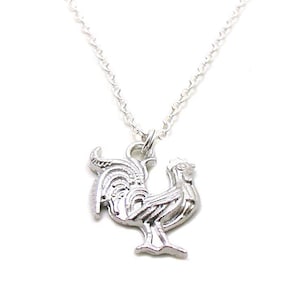 Silver Rooster Necklace, Rooster Charm Necklace, Chicken Necklace, Rooster Jewelry, Rooster Pendant, Bird Necklace, Farm Animal Necklace