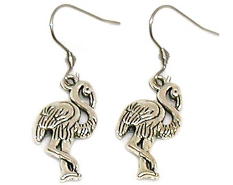 Flamingo Earrings, Flamingo Charm, Flamingo Jewelry, Silver Flamingo, Pink Flamingo Earrings, Flamingo Gift, Zoo Charm, Flamingo Bird Gift