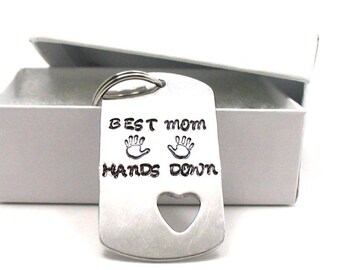 Best Mom Keychain, Aluminum Dog Tag Keychain, Personalized Keychain, Custom Keychain, Hand Stamped Keychain, Mothers Day Gift, Birthday Gift