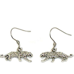 Silver Tiger Earrings, Bengal Tiger, Big Cat Charm Jewelry, White Tiger Earrings, Tiger Jewelry, Wildlife Earrings, Tiger Charm Earrings