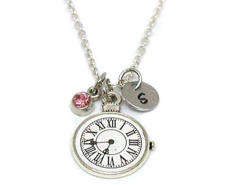 Clock Necklace, Clock Pendant, Personalized, Clock Jewelry Gift Idea, Clock Lover Gift Ideas, Dainty Necklace, Silver Clock Face, Time Clock