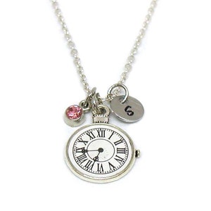 Clock Necklace, Clock Pendant, Personalized, Clock Jewelry Gift Idea, Clock Lover Gift Ideas, Dainty Necklace, Silver Clock Face, Time Clock