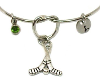 Hockey Knot Bracelet, Hockey Knot Bangle, Sports Jewelry, Hockey Stick Bracelet, Hockey Stick Bangle, Hockey Stick Charm, Hockey Lover Gift