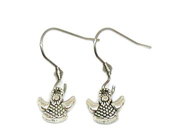 Angel Earrings, Angel Charm, Angel Jewelry, Silver Angel Gift, Guardian Angel Earrings, Dainty Angel, Angel Wing Earrings, Religious Gift
