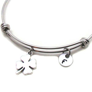 Four Leaf Clover Bangle, Four Leaf Clover Charm, 4 Leaf Clover Bracelet, Expandable Bangle, Four Leaf Clover Jewelry, Lucky Charm Bangle