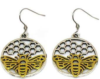 Honey Bee Earrings, Honey Bee Charm, Honey Bee Jewelry, Silver Queen Bee, Queen Bee Earrings, Honeycomb Jewelry, Bee Gift, Bee Lover Jewelry