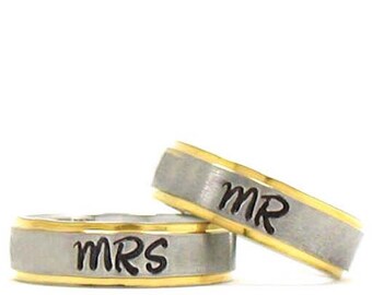 Mr and Mrs Rings, Stainless Ring, Stainless Steel Ring, Wedding Ring Gift, Personalized Ring, Custom Name Ring, Customized Hand Stamped Ring