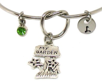 Gardening Knot Bracelet, Gardener Knot Bangle, Flower Jewelry, Expandable Bracelet, Initial Bracelet, Gardener Bracelet Gift, Gardening Gift