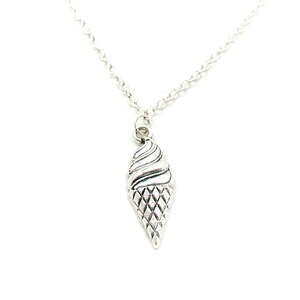 Silver Ice Cream Cone Necklace, Charm Necklace, Dessert Jewelry, Ice Cream Charm, Dainty Ice Cream Cone, Dainty Necklace, Dessert Charm