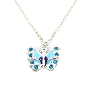 Blue Butterfly Necklace, Charm Necklace, Butterfly Charm Jewelry, Butterfly Pendant, Silver Butterfly Jewelry, Jewelry Gift, Gift Under 20
